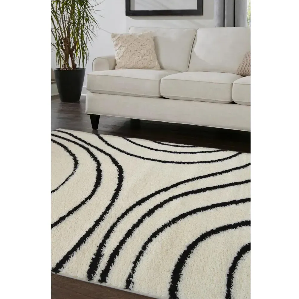 Isobar Shaggy Rug - Ivory and Black, Polyester