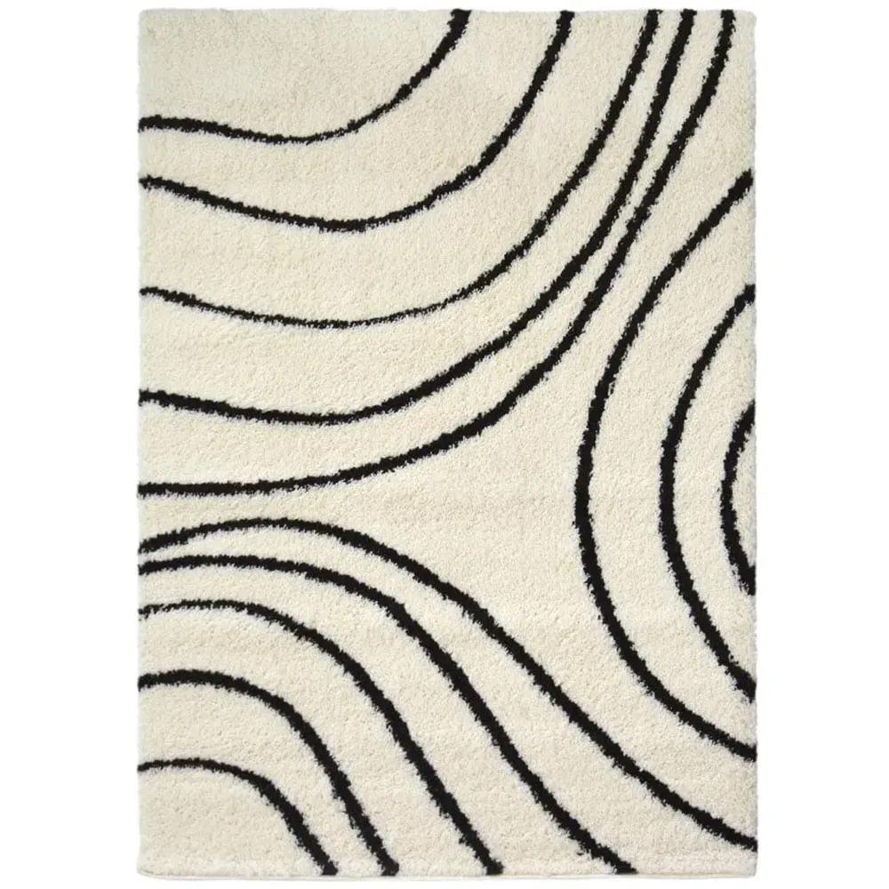 Isobar Shaggy Rug - Ivory and Black, Polyester