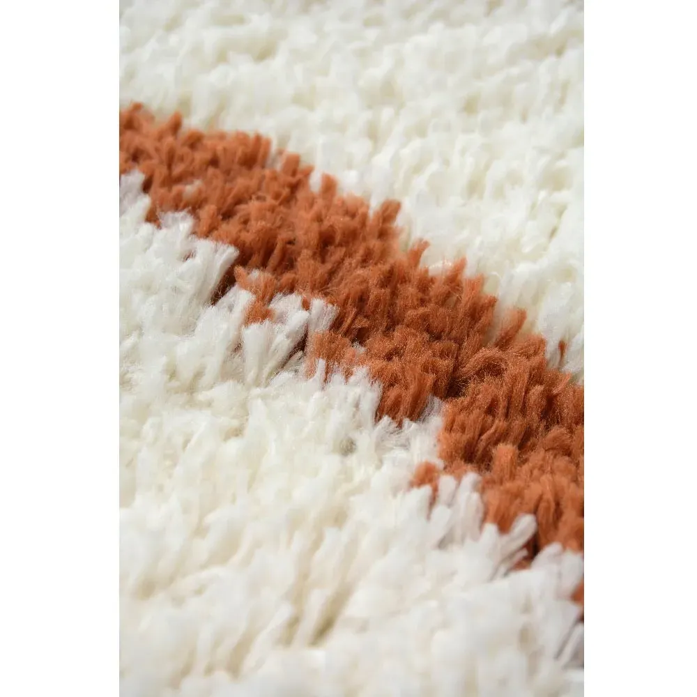 Ivory and Terracotta Isobar Shaggy Rug - Multi, Polyester