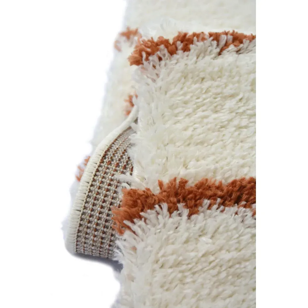 Ivory and Terracotta Isobar Shaggy Rug - Multi, Polyester