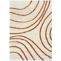 Ivory and Terracotta Isobar Shaggy Rug - Multi, Polyester