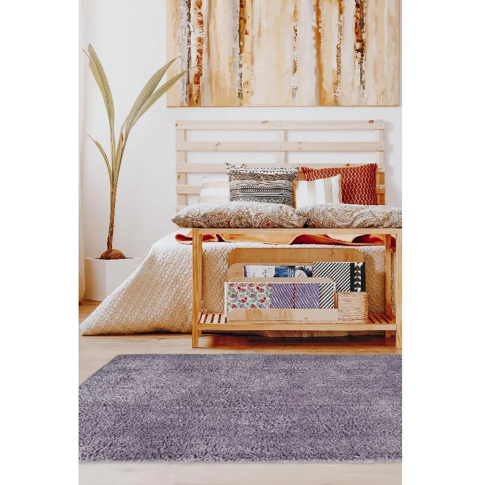 Lilac Snug Plain Shaggy Rug - Purple, Polyester