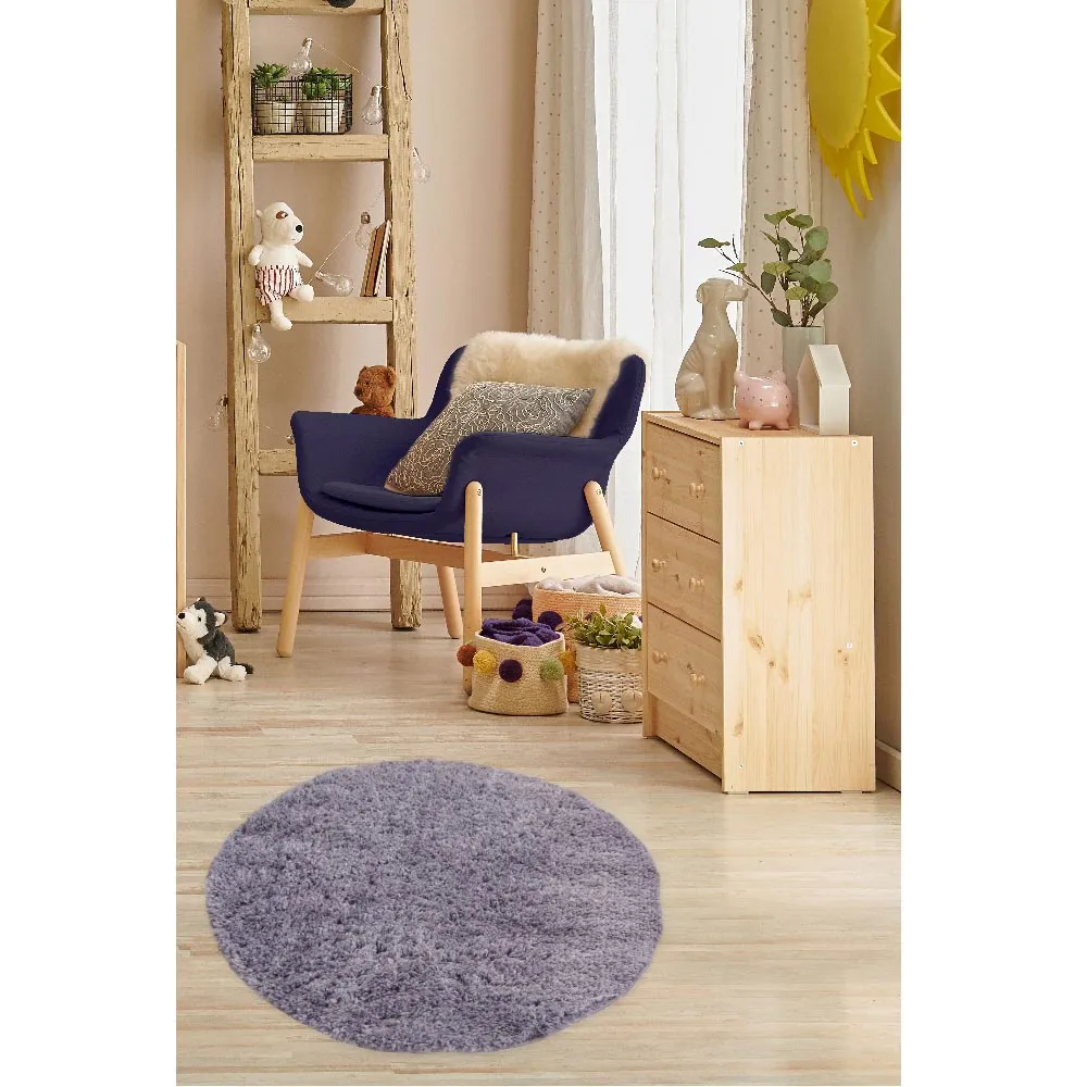 Lilac Snug Round Shaggy Rug - Purple, Polyester
