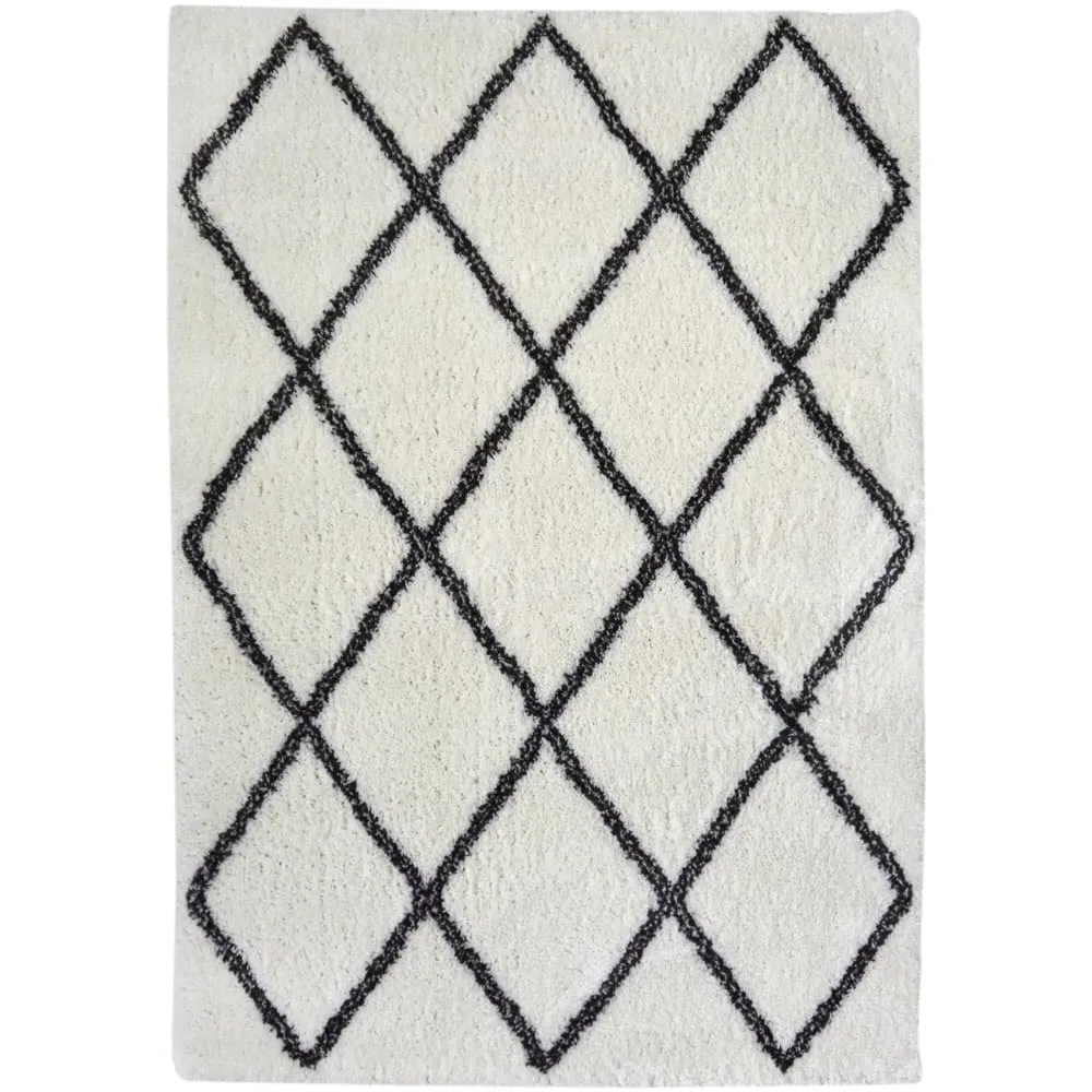 Monochrome Snug Diamond Shaggy Rug - Polyester