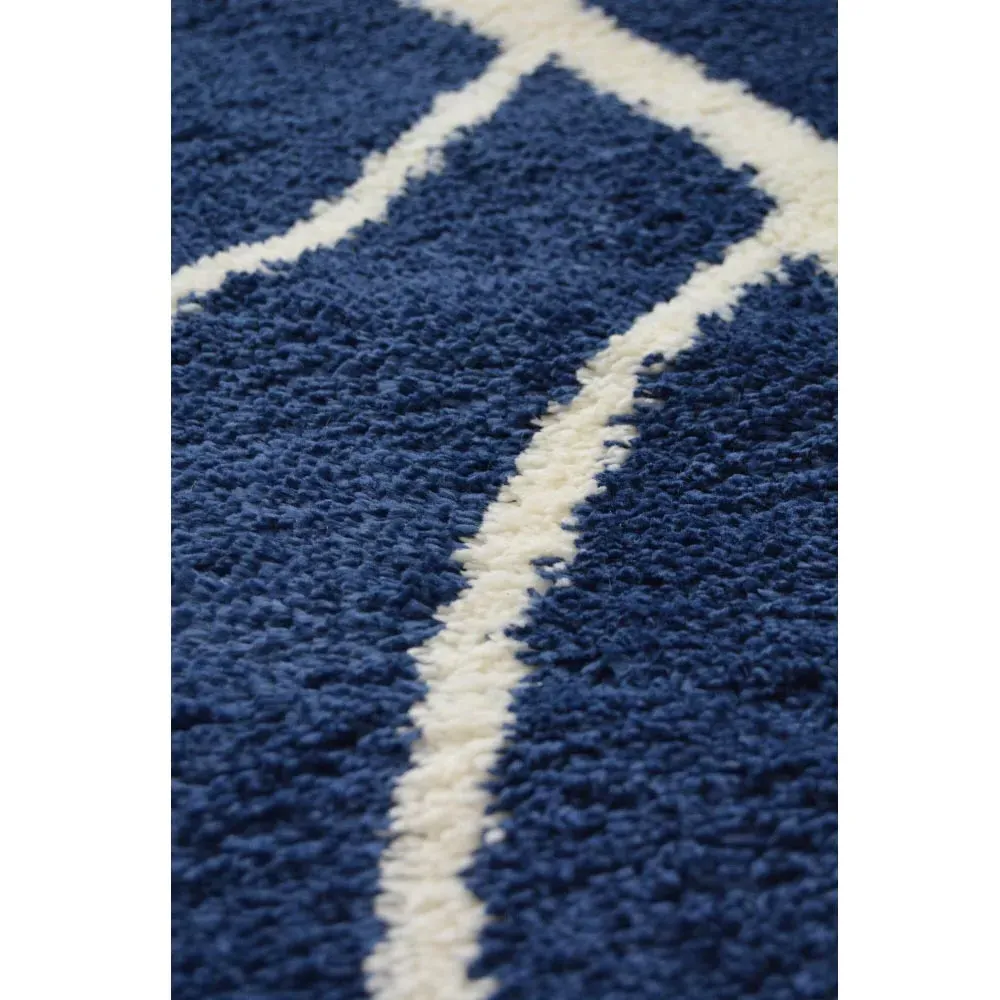 Navy and Ivory Bubbles Snug Shaggy Rug - Multi, Polyester