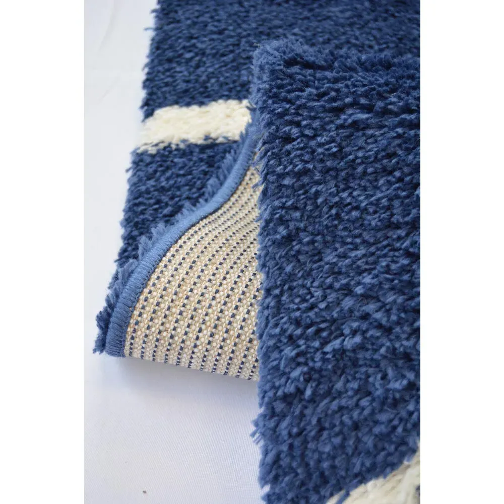 Navy and Ivory Bubbles Snug Shaggy Rug - Multi, Polyester