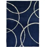 Navy and Ivory Bubbles Snug Shaggy Rug - Multi, Polyester