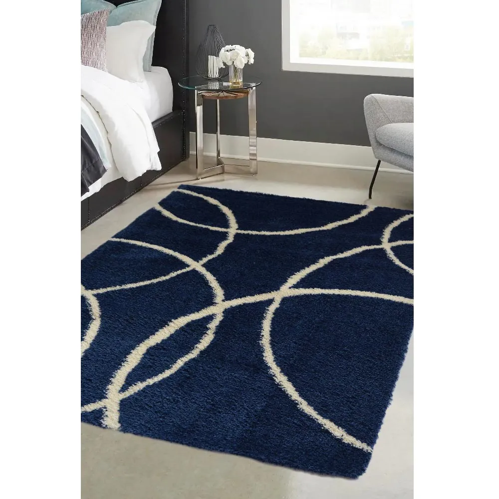 Navy and Ivory Bubbles Snug Shaggy Rug - Multi, Polyester