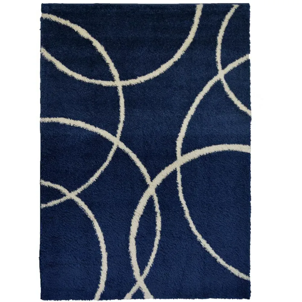 Navy and Ivory Bubbles Snug Shaggy Rug - Multi, Polyester