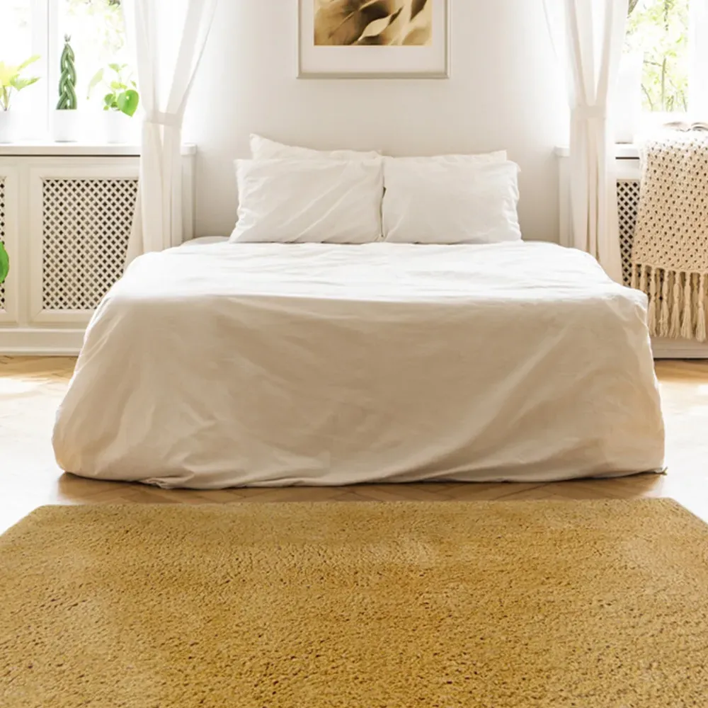 Ochre Snug Plain Shaggy Rug - Yellow, Polyester