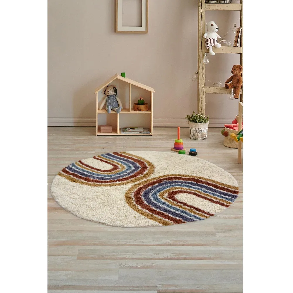 Rainbow Round Shaggy Rug - Multi, Polyester