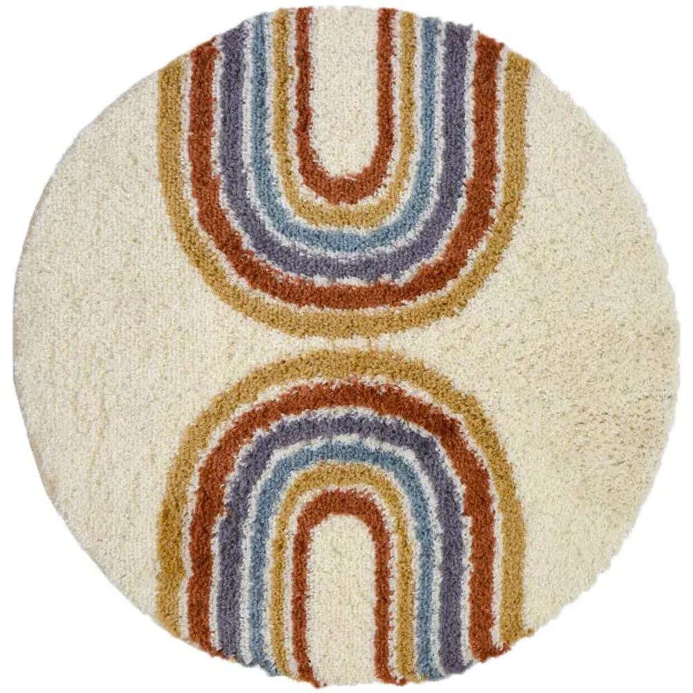 Rainbow Round Shaggy Rug - Multi, Polyester image