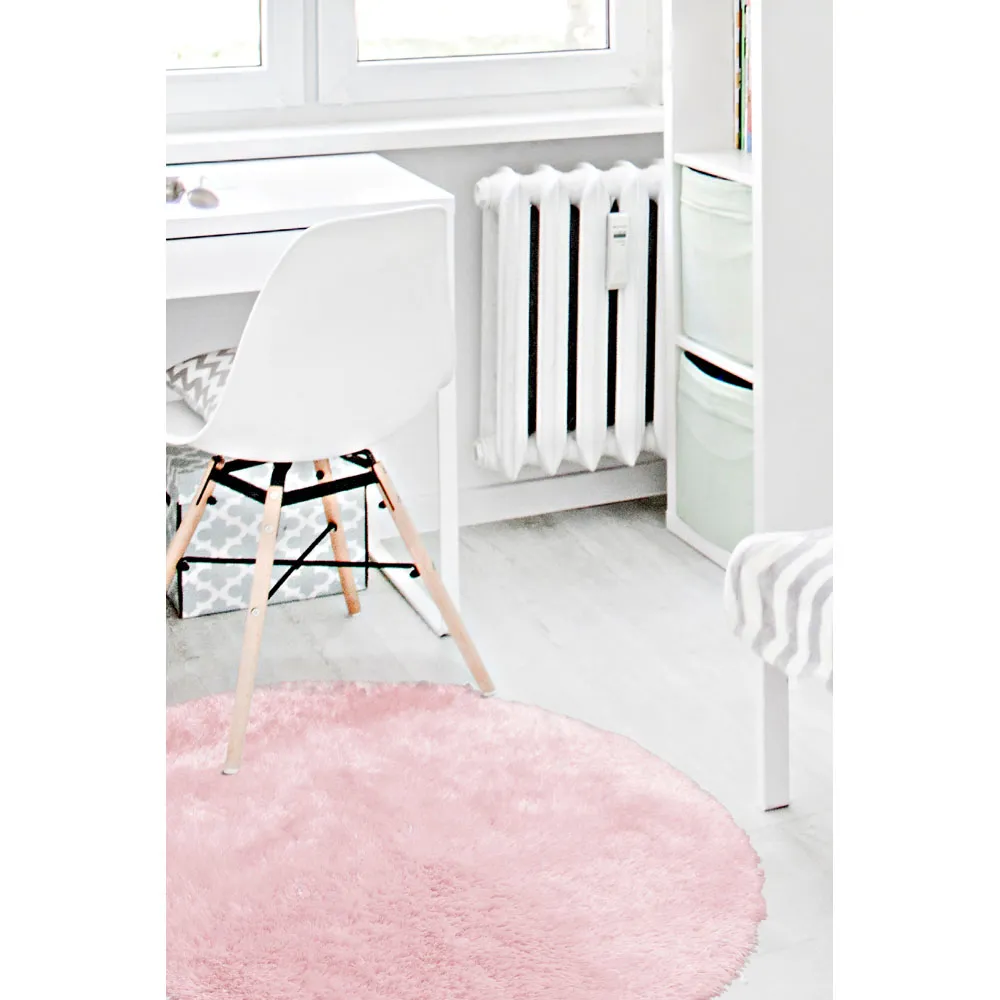 Round Shaggy Rug - Pink, Polyester