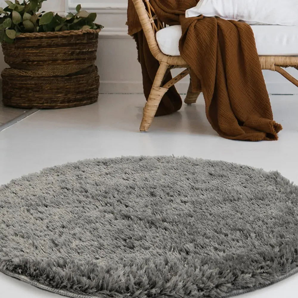 Round Soft Washable Rug 100cm - Grey, Polyester