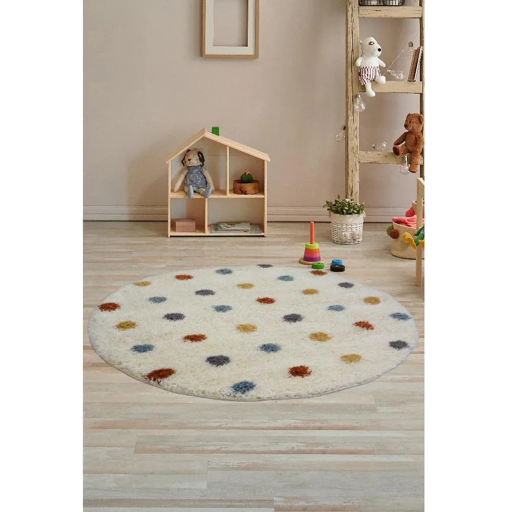 Round Spotty Rug 100cm - Multi, Polyester