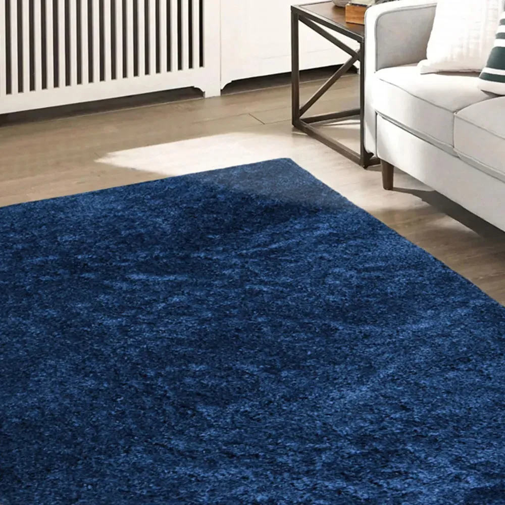 Snug Plain Shaggy Rug - Navy, Polyester