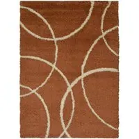 Terracotta and Ivory Bubbles Snug Shaggy Rug - Multi, Polyester