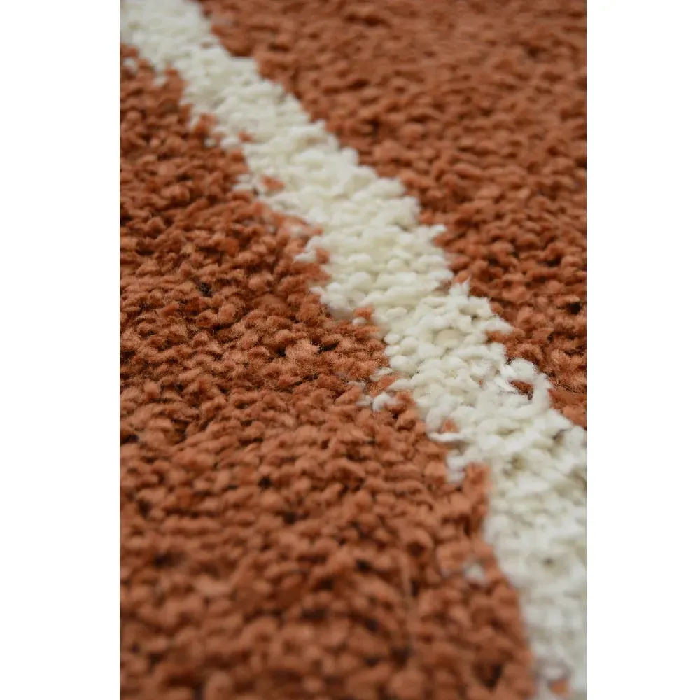 Terracotta and Ivory Bubbles Snug Shaggy Rug - Multi, Polyester