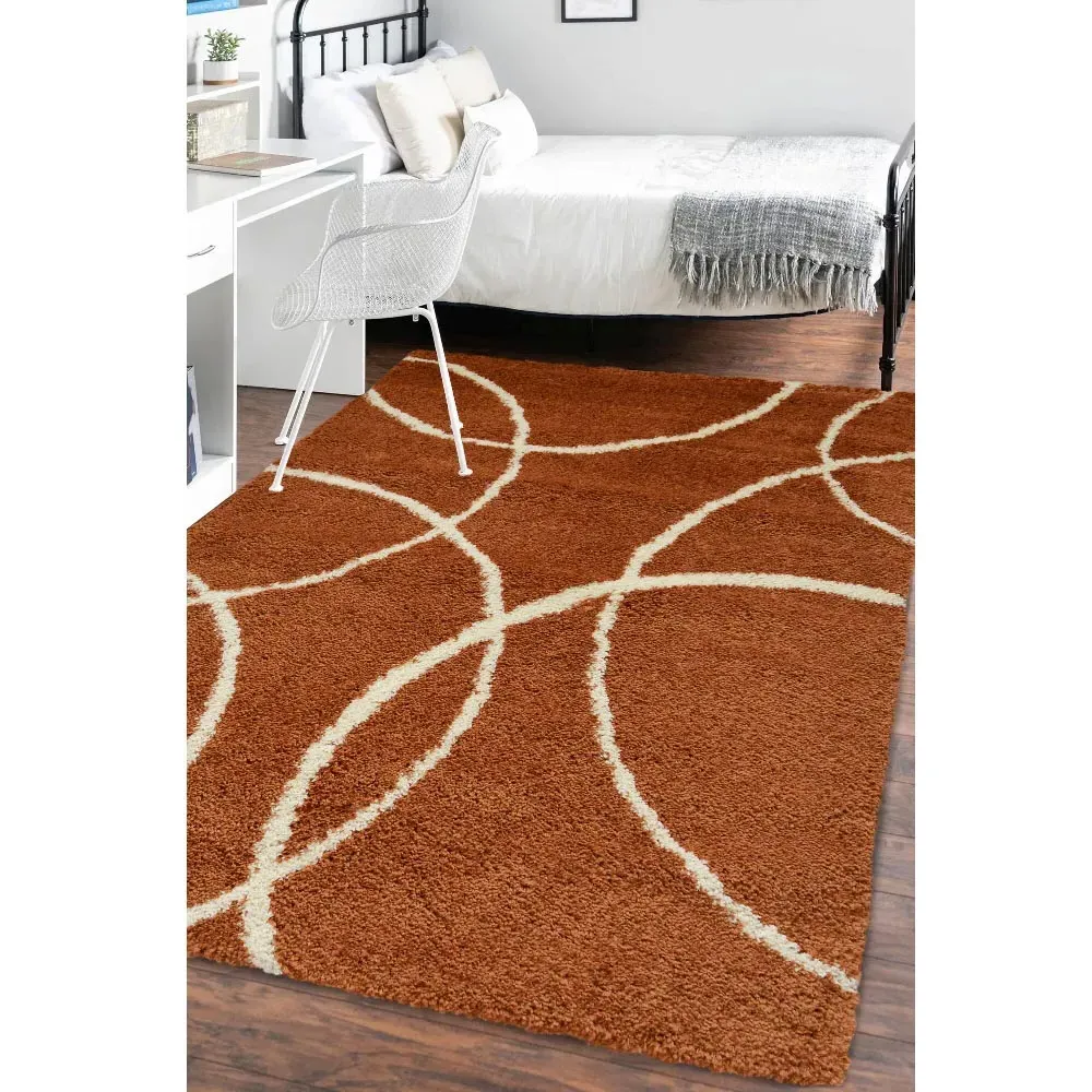Terracotta and Ivory Bubbles Snug Shaggy Rug - Multi, Polyester