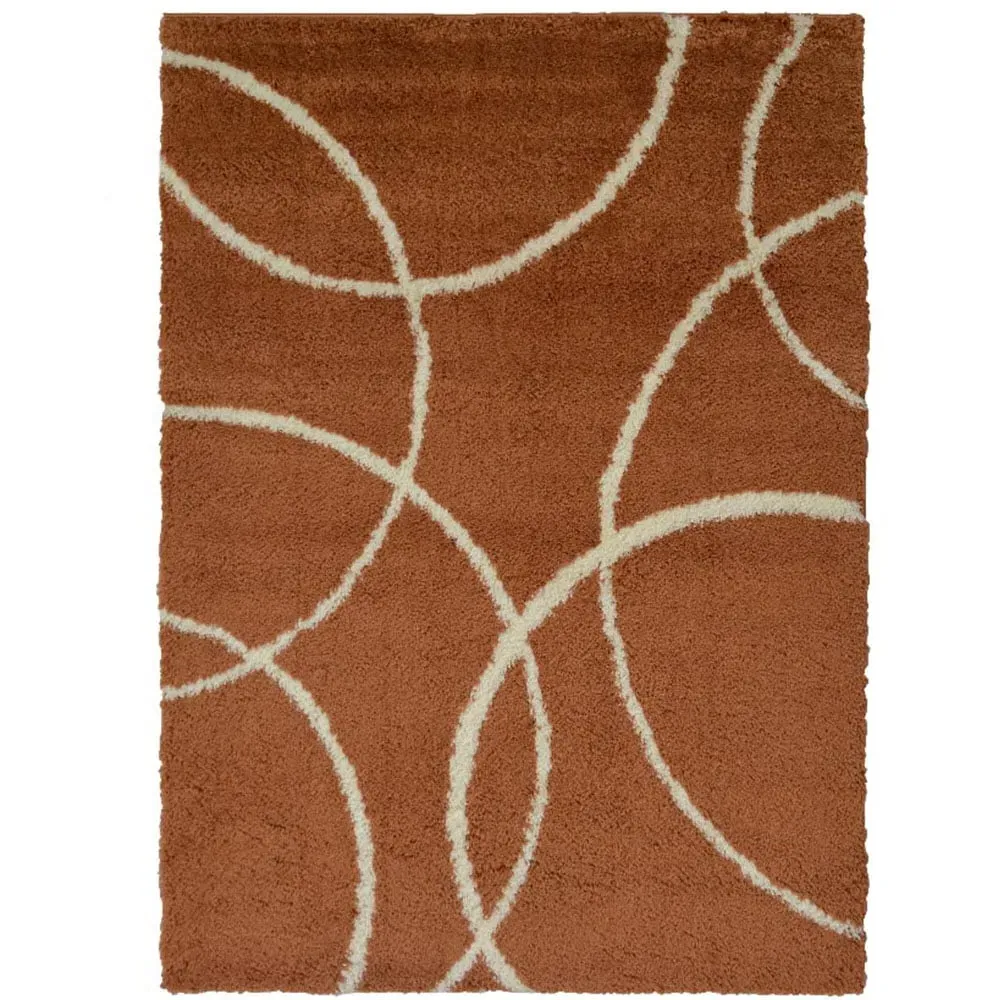Terracotta and Ivory Bubbles Snug Shaggy Rug - Multi, Polyester