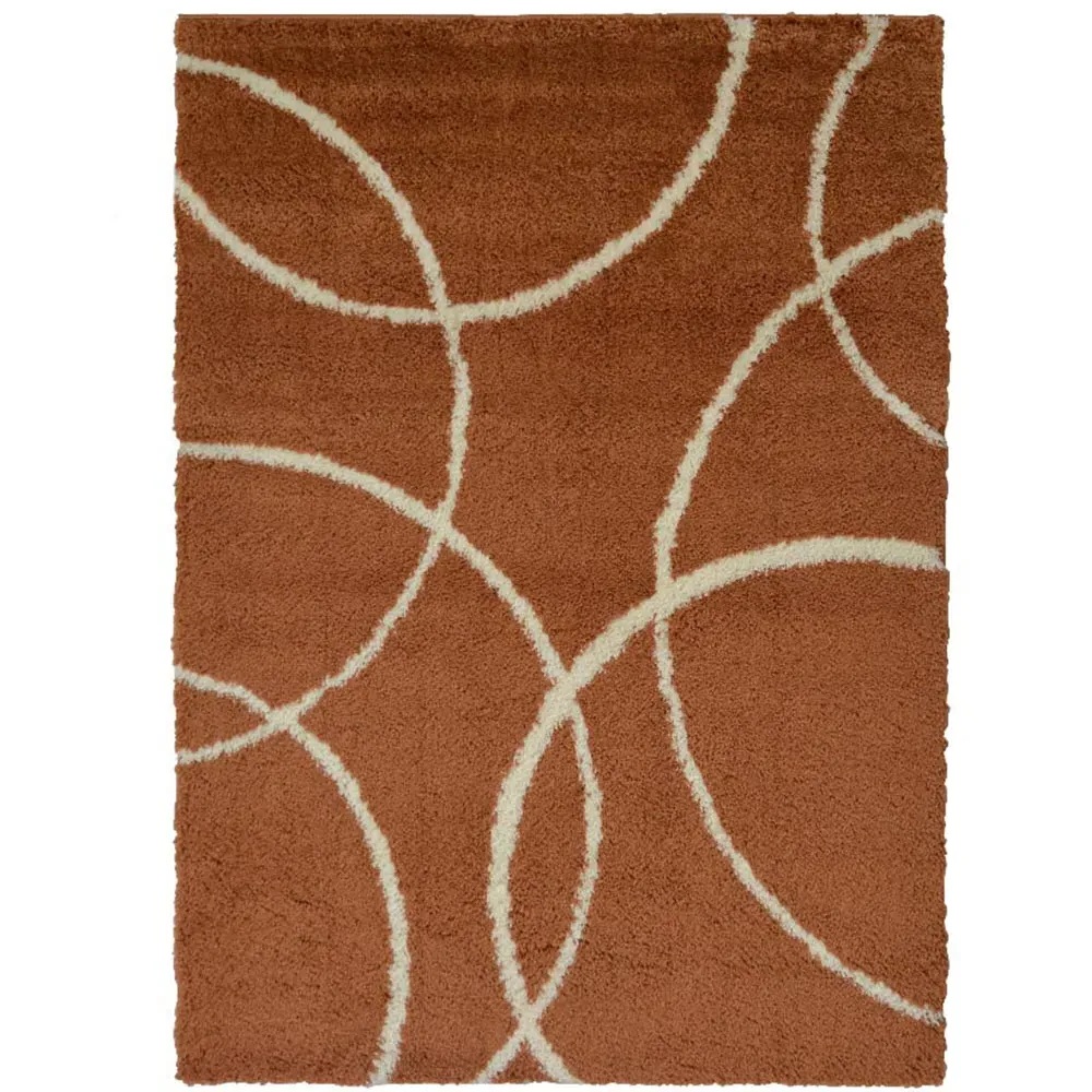 Terracotta and Ivory Bubbles Snug Shaggy Rug - Multi, Polyester