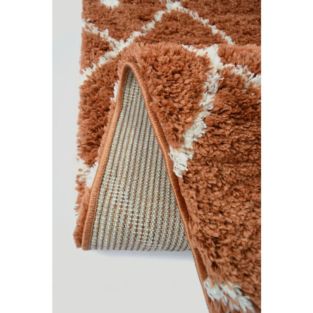 Terracotta Nomadic Shaggy Rug - Orange, Polyester