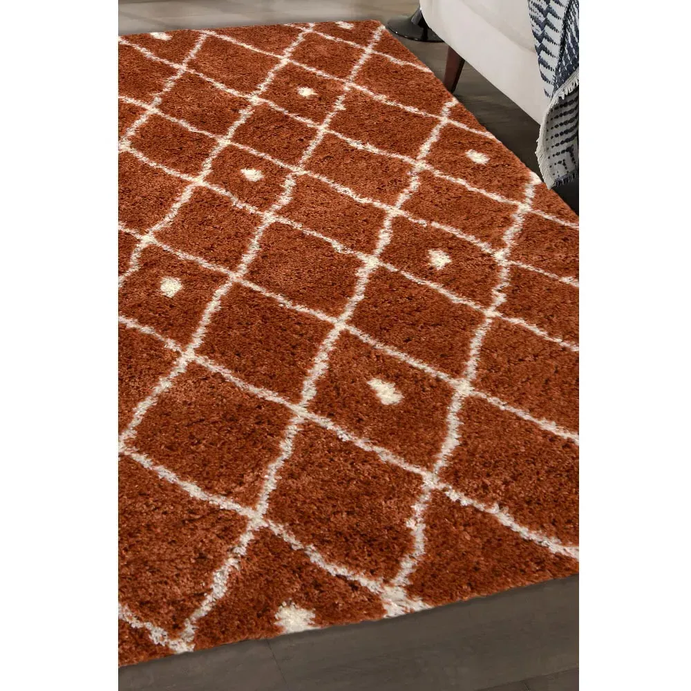 Terracotta Nomadic Shaggy Rug - Orange, Polyester