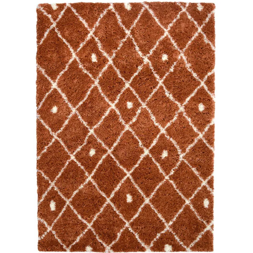Terracotta Nomadic Shaggy Rug - Orange, Polyester