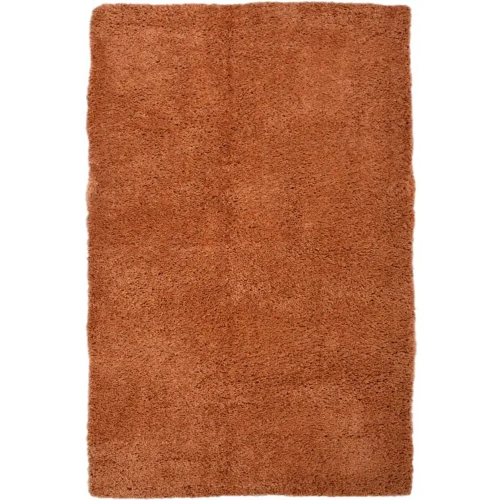 Terracotta Snug Plain Shaggy Rug - Orange, Polyester