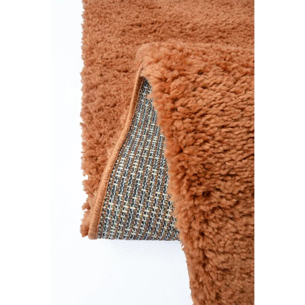 Terracotta Snug Plain Shaggy Rug - Orange, Polyester