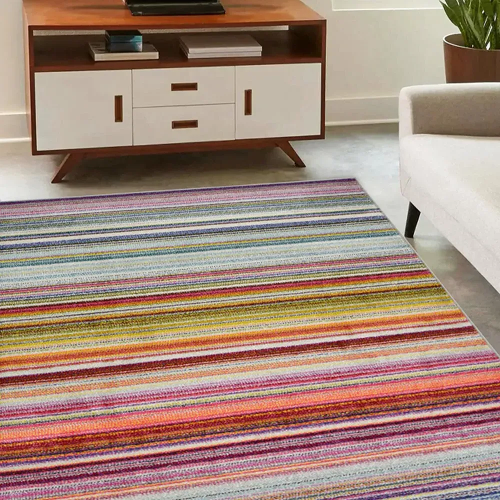 Villa Multicoloured Stripe Rug - Multi, Polypropylene