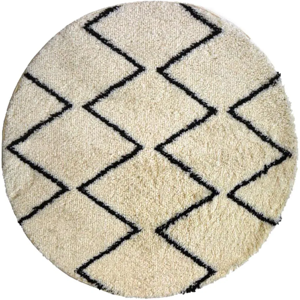 Zig-Zag Round Shaggy Rug - Multi, Polyester