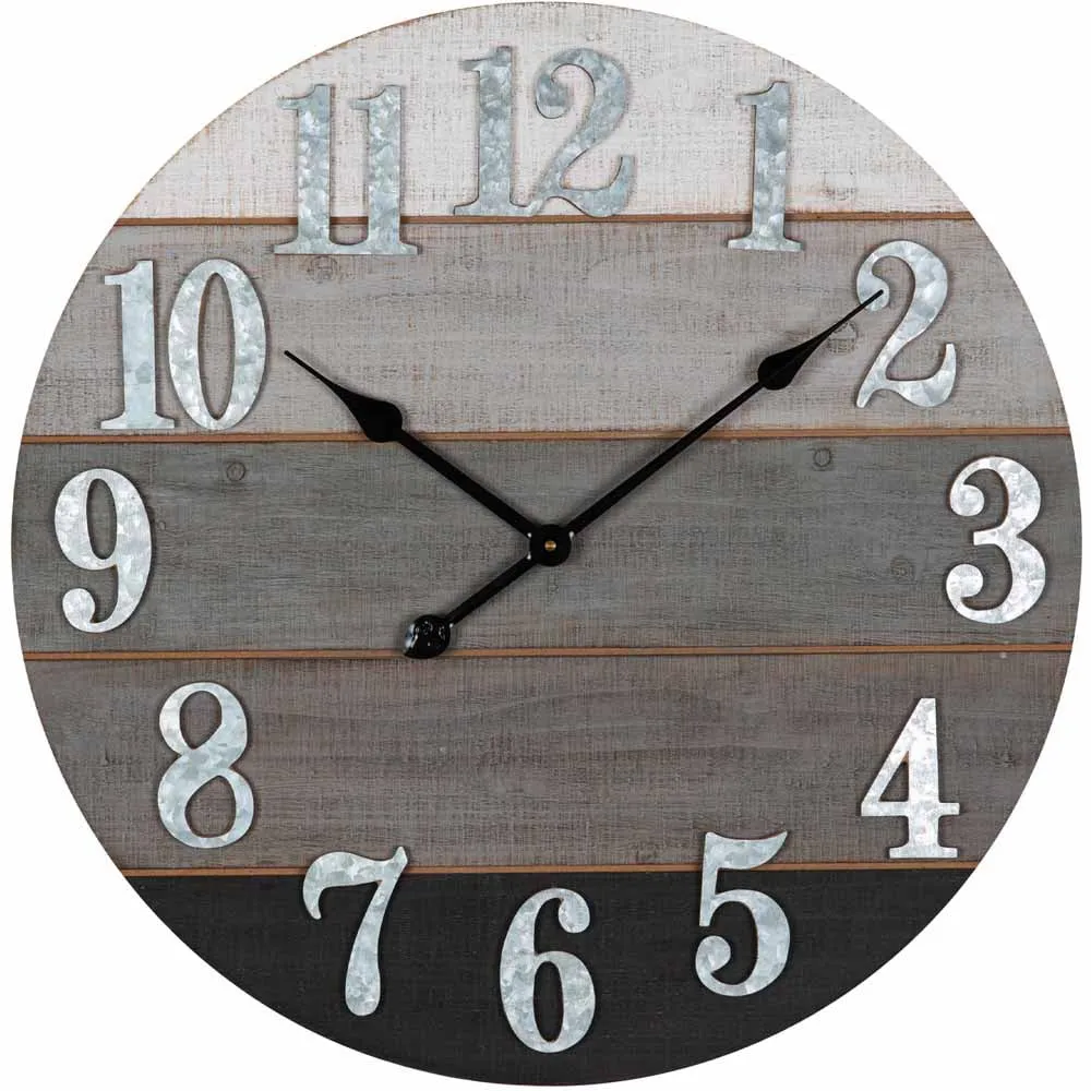 Round Wall Clock 60cm - Grey, Wood