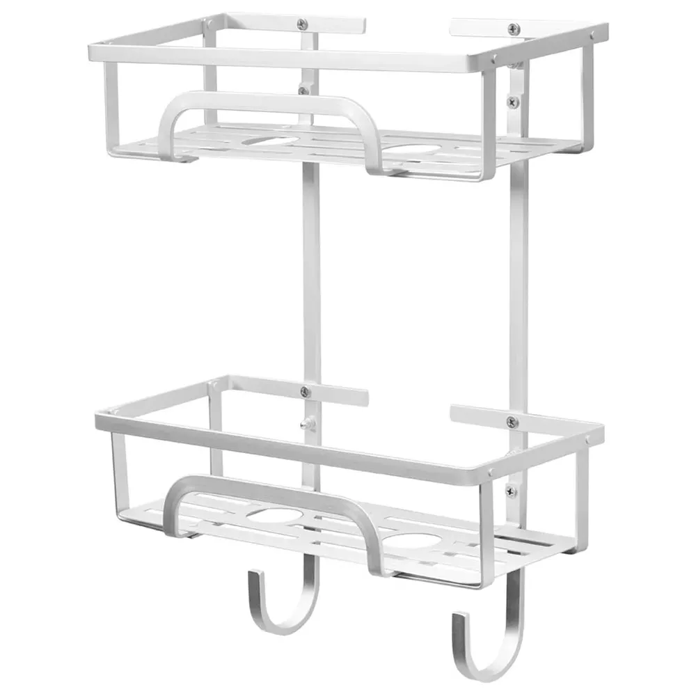 2-Tier Adhesive Shower Caddy with Hooks - Silver image