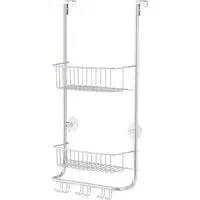 2-Tier Over Door Shower Caddy with Hooks - Silver, Steel