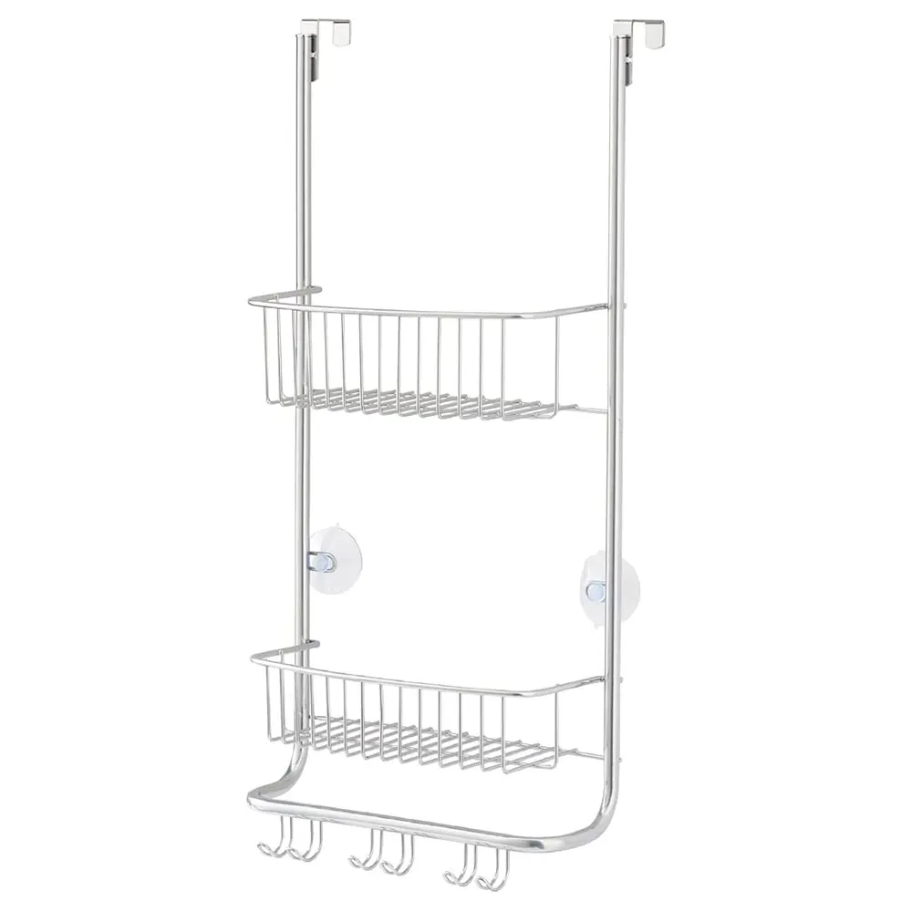 2-Tier Over Door Shower Caddy with Hooks - Silver, Steel