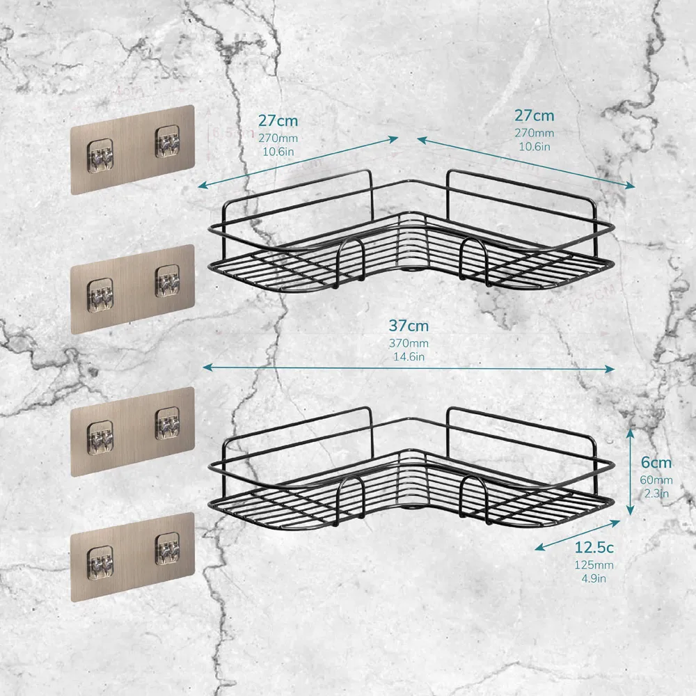 Corner Shower Shelves Pack of 2 - Black, Steel