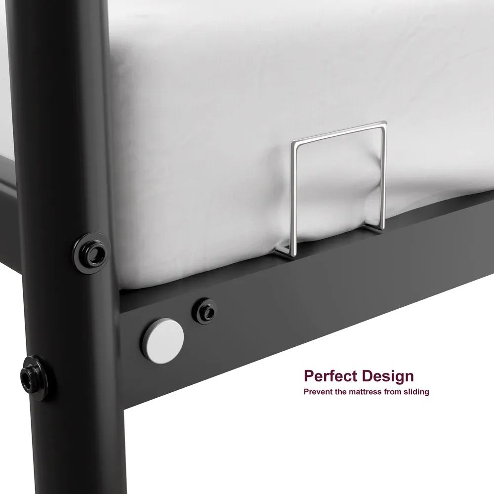 Double Bed Frame with Rounded Headboard - Black, Metal