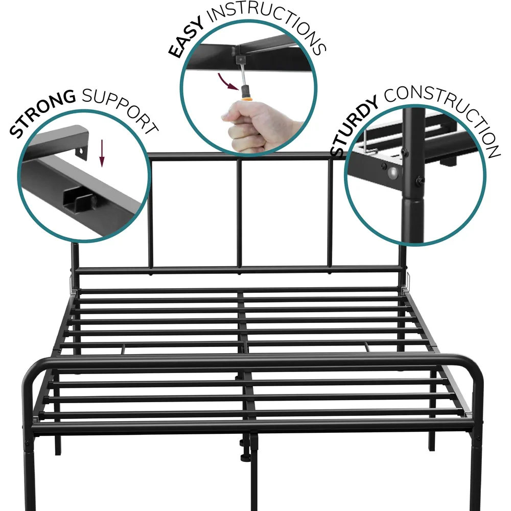Double Bed Frame with Rounded Headboard - Black, Metal