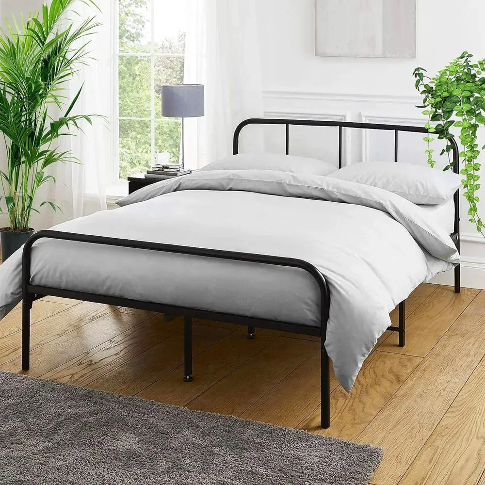Double Bed Frame with Rounded Headboard - Black, Metal