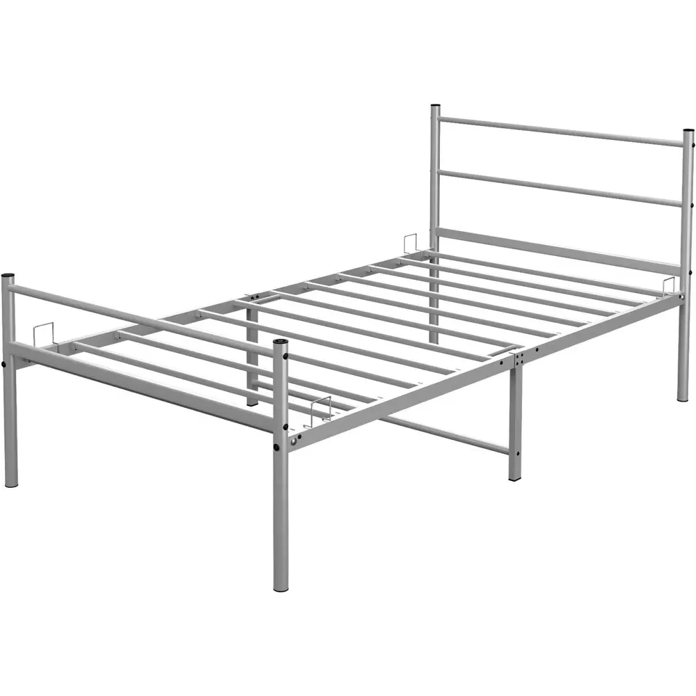 Single Bed Frame with Rounded Headboard - Silver, Metal
