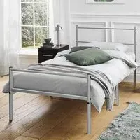 Single Bed Frame with Rounded Headboard - Silver, Metal