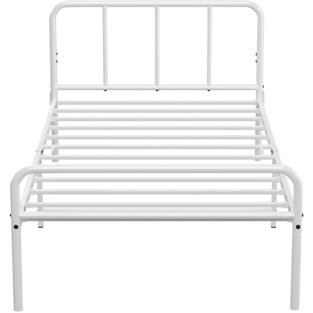 Single Bed Frame with Rounded Headboard - White, Metal