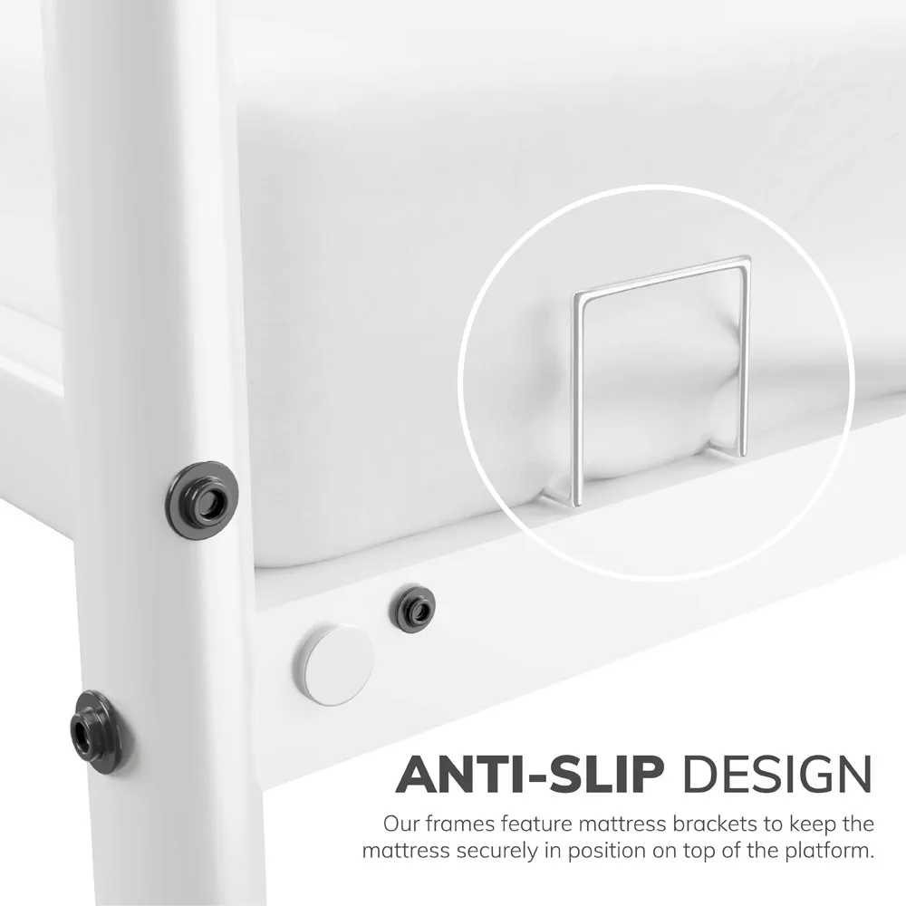 Single Bed Frame with Rounded Headboard - White, Metal