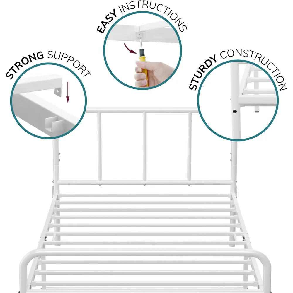 Single Bed Frame with Rounded Headboard - White, Metal