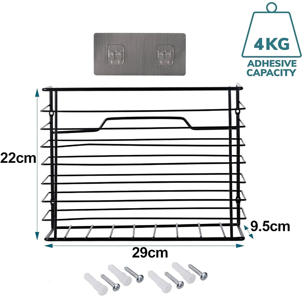 Wall Mounted Kitchen Storage Basket - Black