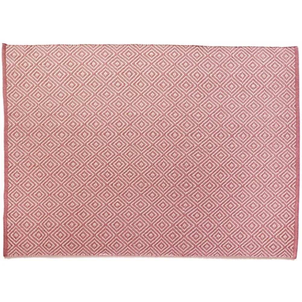Coral Pink Woven Diamond Rug - Pink