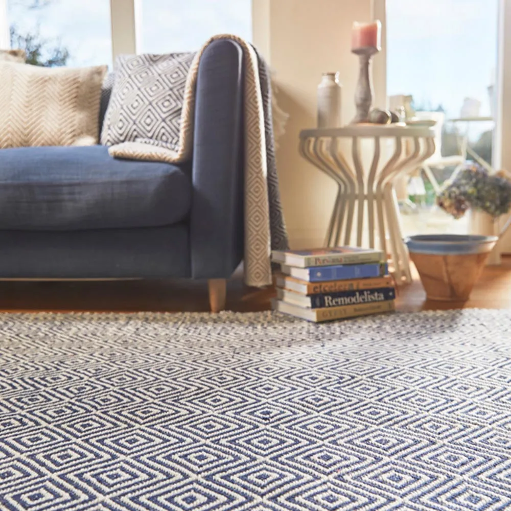Navy Woven Diamond Rug - Blue