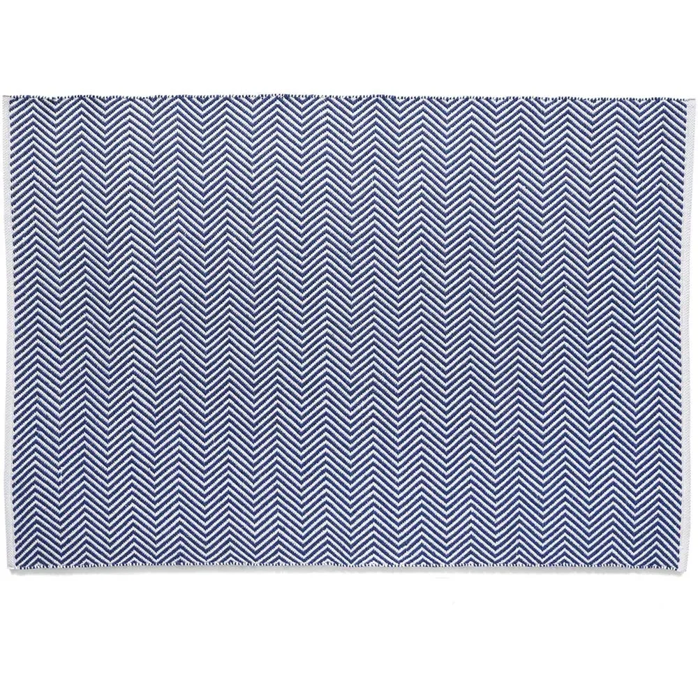 Navy Woven Herringbone Rug - Blue