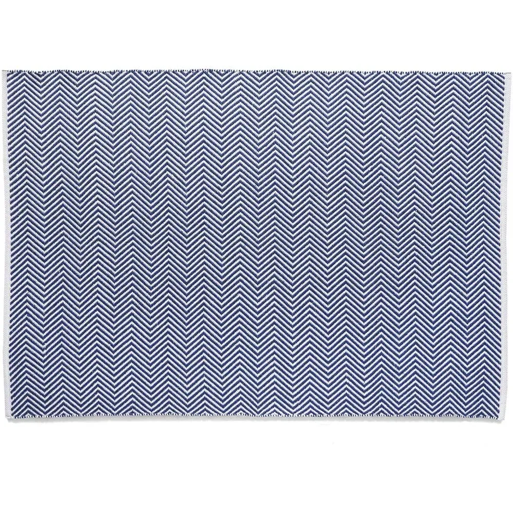 Navy Woven Herringbone Rug - Blue image
